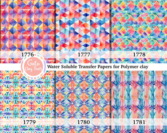 Water soluble Transfer paper for polymer clay, Watercolor geometrical pattern, polymer clay image transfers, magic transfer paper