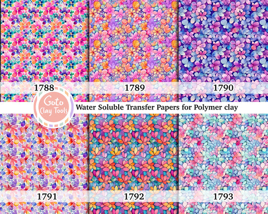 Water soluble Transfer paper for polymer clay, Colorful watercolor floral pattern, polymer clay image transfers, magic transfer paper