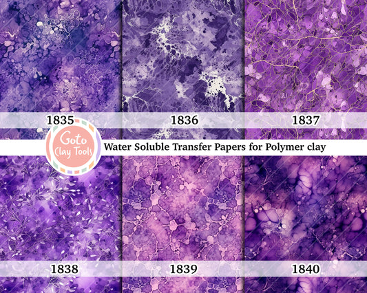 Water soluble Transfer paper for polymer clay, Purple marble with gold veins, polymer clay image transfers, magic transfer paper