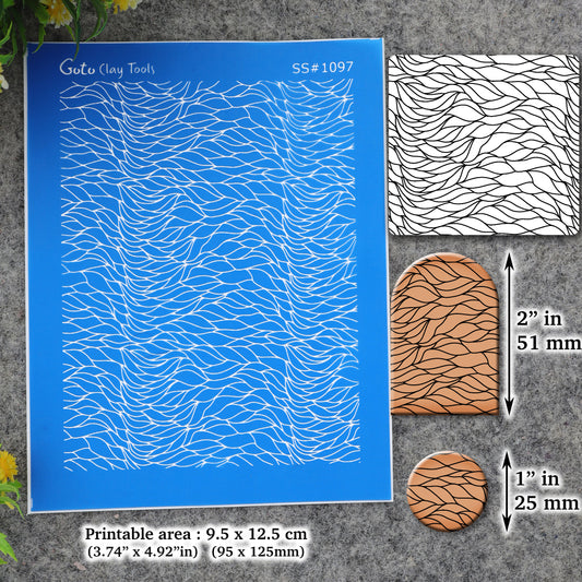 Wavy lines pattern Silkscreen for Polymer Clay Earring making, Clay Stencils, Clay Earring Silkscreen, Polymer Clay Supplies SS#1097