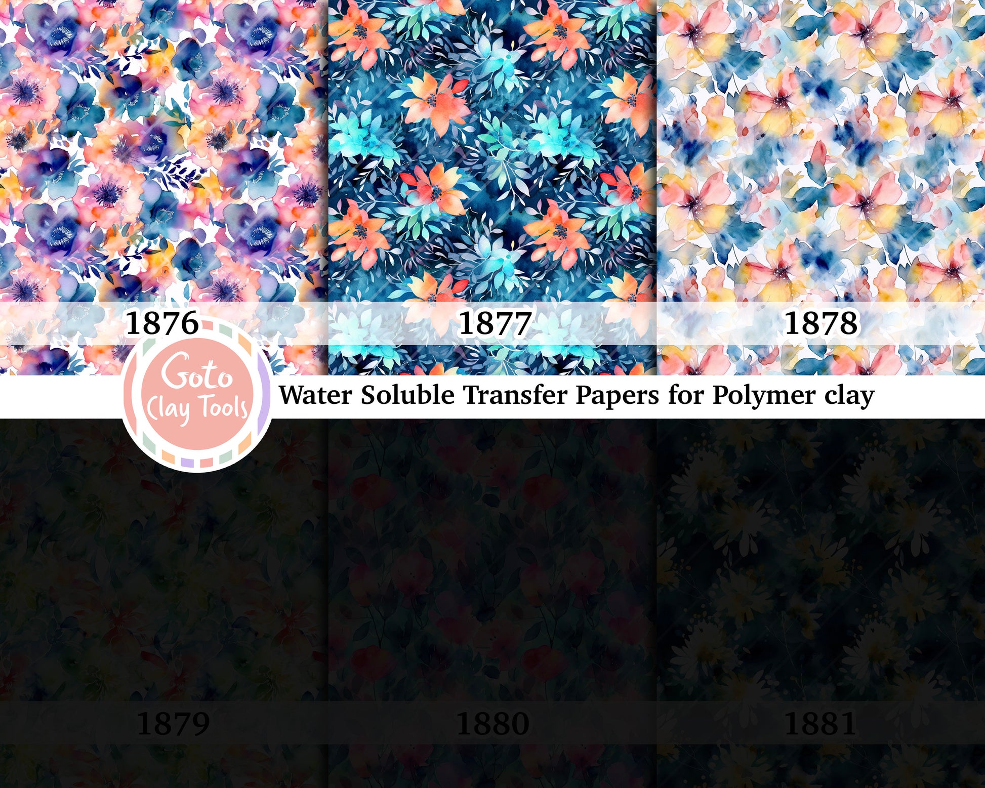 Blue floral Water soluble Transfer paper for polymer clay, Colorful watercolor flower, polymer clay image transfers, magic transfer paper